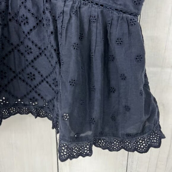 Joie XL Chani Womens Navy Blue Floral Silk Blend Eyelet Strappy Crop Top - Picture 4 of 7